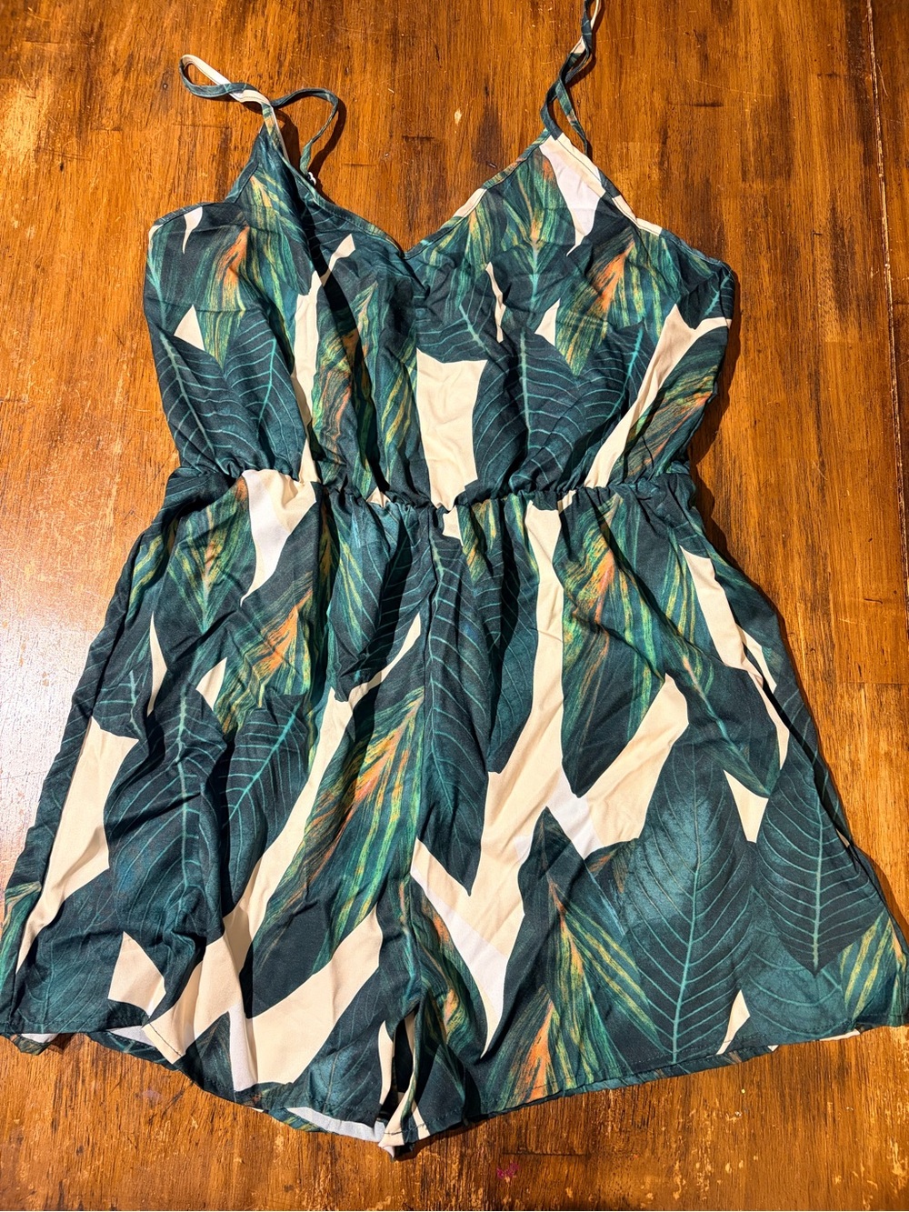 Green Tropical Leaf Sleeveless Romper